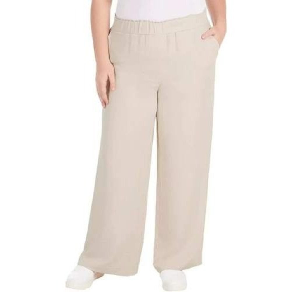 Hilary Radley Women's Wide Leg Crinkle Pants Tan Large‎ New with Tags!